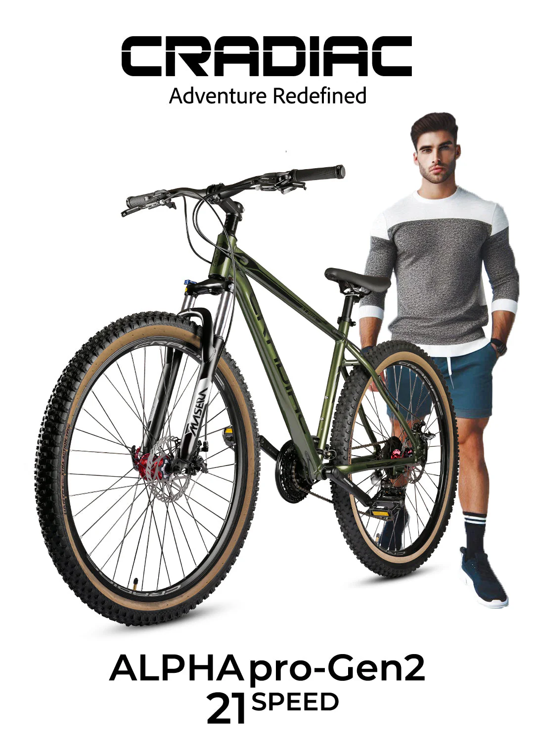 CRADIAC Alpha PRO GEN 2-21 Speed 6061 Alloy Cycle 27.5 T 21 Speed Gear Bicycle For Men With Front Zoom Lockout Suspension & Dual Disc Brake Mountain Bike | 15+ Years, Unisex, 18 Inch, Militorygreen - Image 3