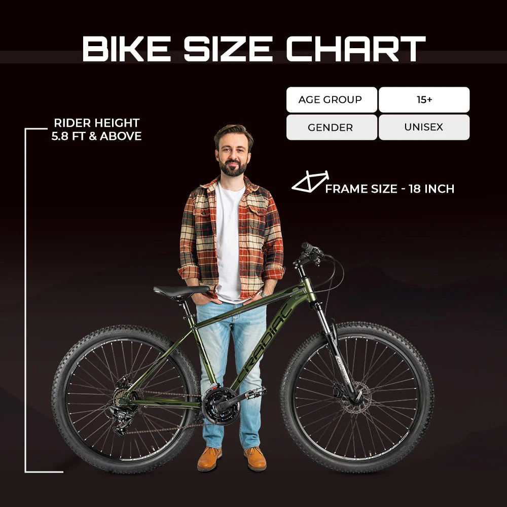 CRADIAC Alpha Lite 21 Speed 6061 Alloy Cycle 29 T 21 Speed Gear Bicycle For Men With Front Lockout Suspension & Dual Disc Brake Mountain Bike | Ideal For 15+ Years, Unisex, 18 Inch, Militorygreen - Image 11