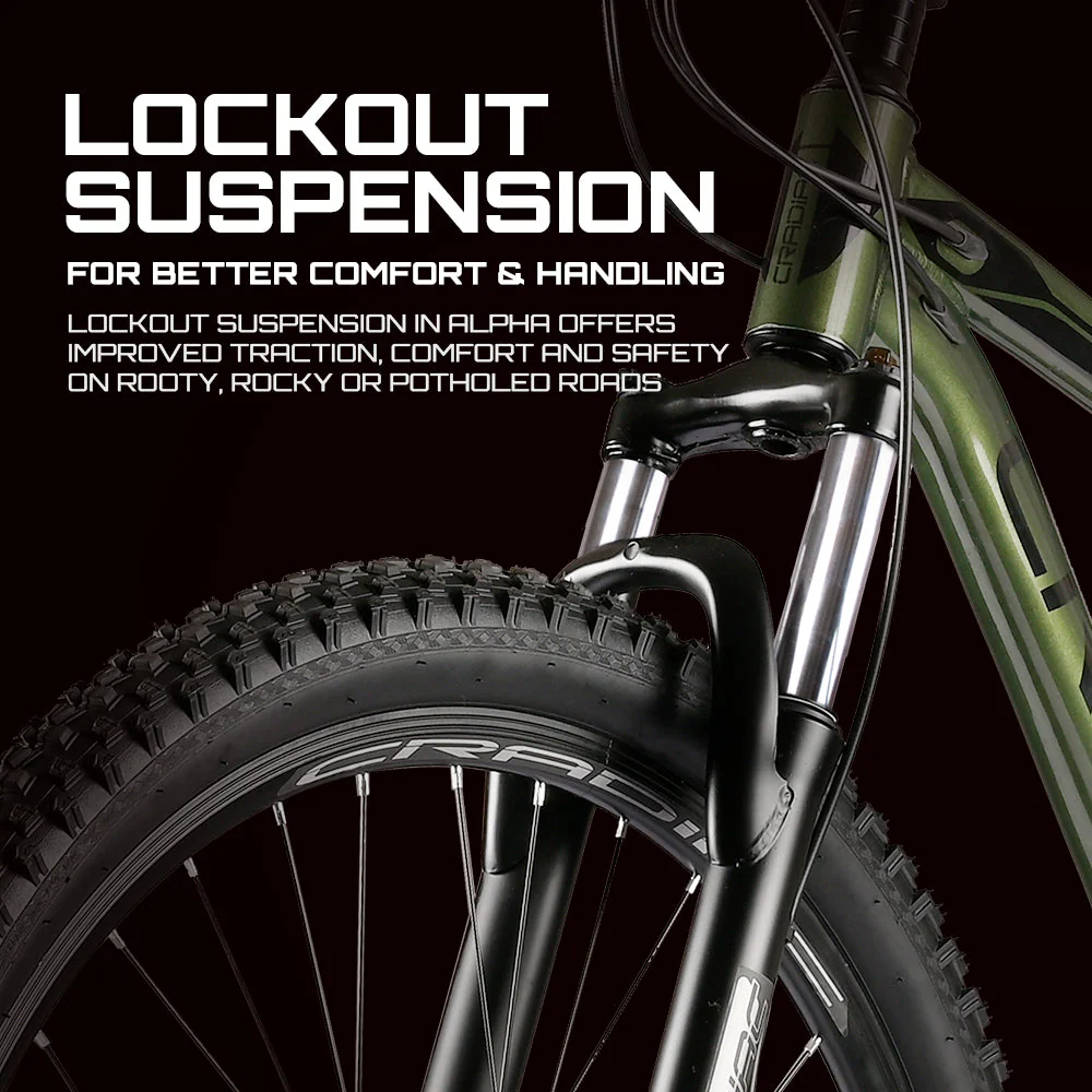 CRADIAC Alpha Lite 21 Speed 6061 Alloy Cycle 29 T 21 Speed Gear Bicycle For Men With Front Lockout Suspension & Dual Disc Brake Mountain Bike | Ideal For 15+ Years, Unisex, 18 Inch, Militorygreen - Image 4
