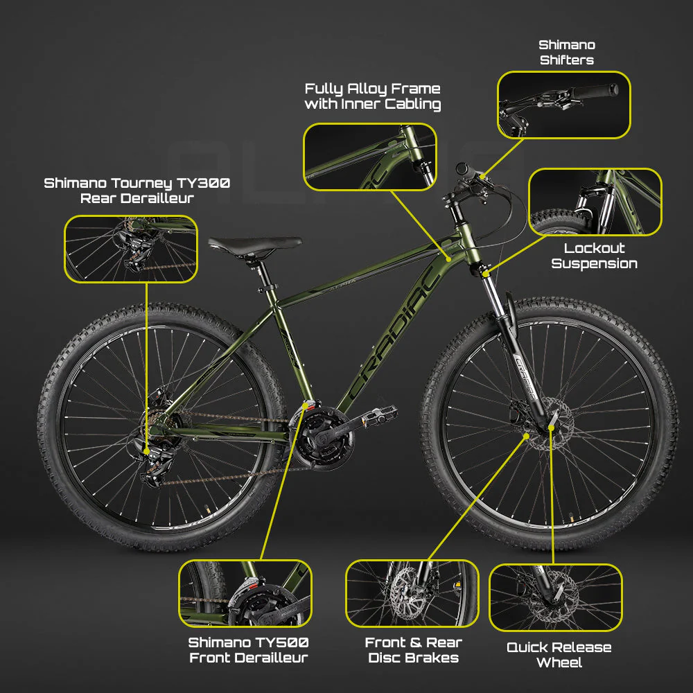 CRADIAC Alpha Lite 21 Speed 6061 Alloy Cycle 29 T 21 Speed Gear Bicycle For Men With Front Lockout Suspension & Dual Disc Brake Mountain Bike | Ideal For 15+ Years, Unisex, 18 Inch, Militorygreen - Image 8