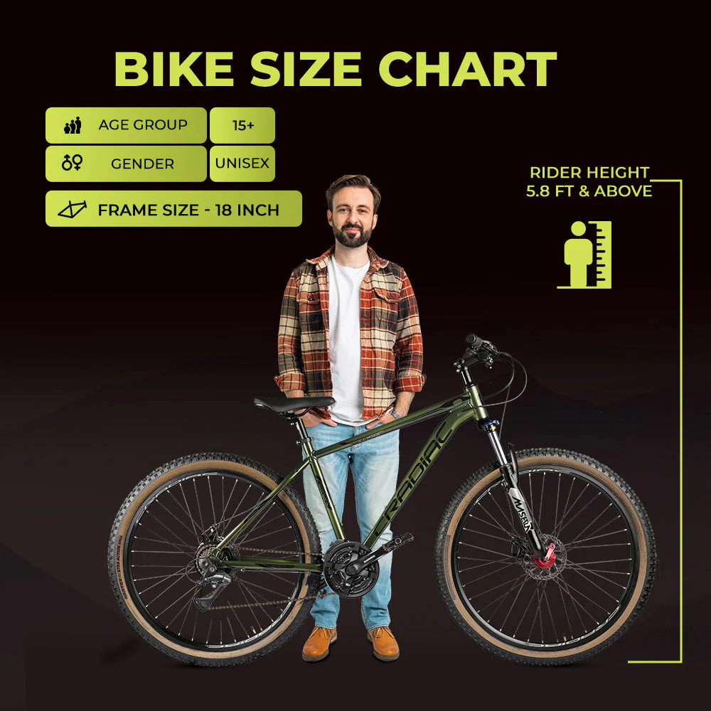 CRADIAC Alpha PRO GEN 2-21 Speed 6061 Alloy Cycle 29 T 21 Speed Gear Bicycle For Men With Front Zoom Lockout Suspension & Dual Disc Brake Mountain Bike | 15+ Years, Unisex, 18 Inch, Militorygreen - Image 12