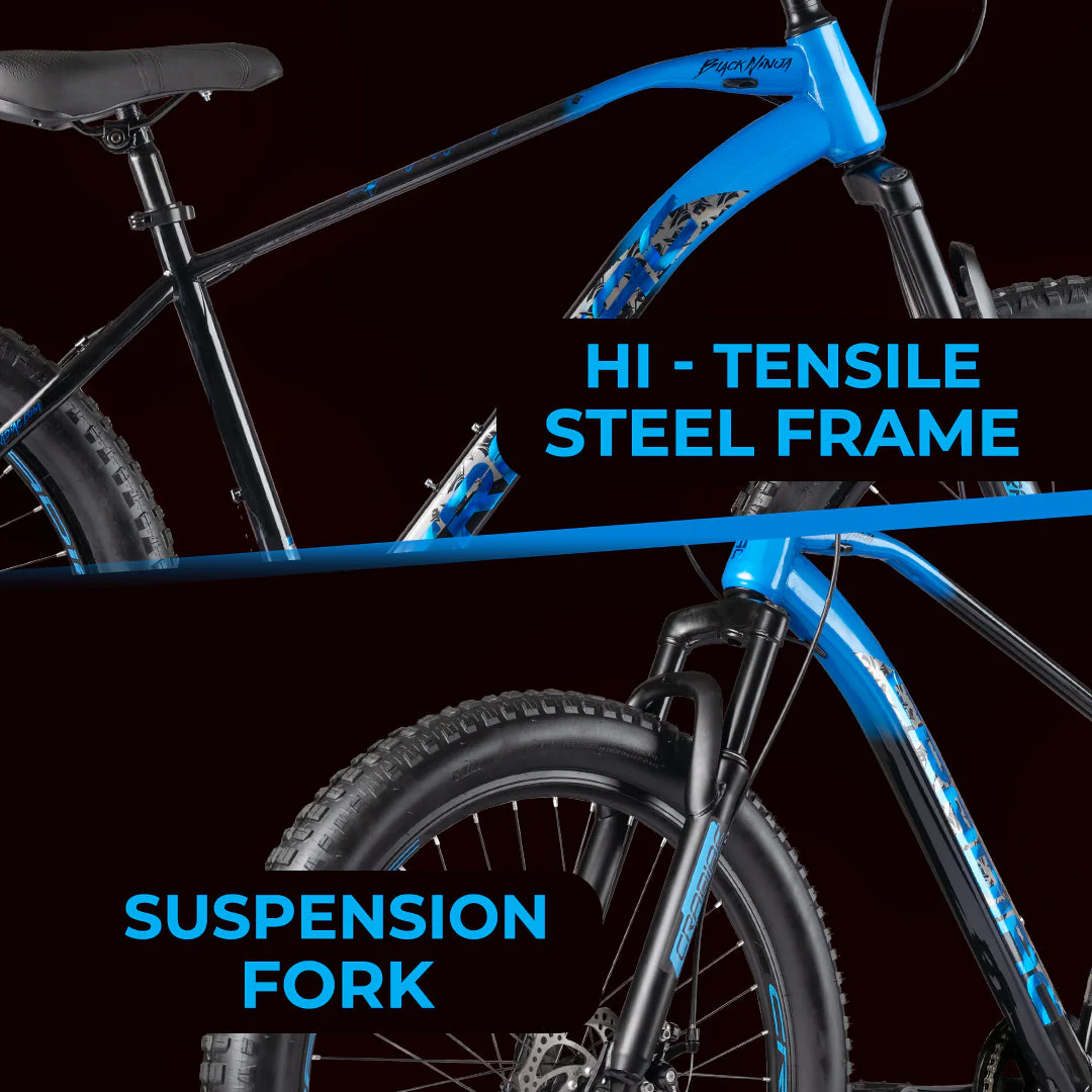 Cradiac Black Ninja Fat Single Speed 26 Inch High Performance Mountain Cycle for Men with Front Suspension & Dual disc Brakes | Ideal for 12+ Years, Unisex, Frame Size - 18.5 Inch - Image 3