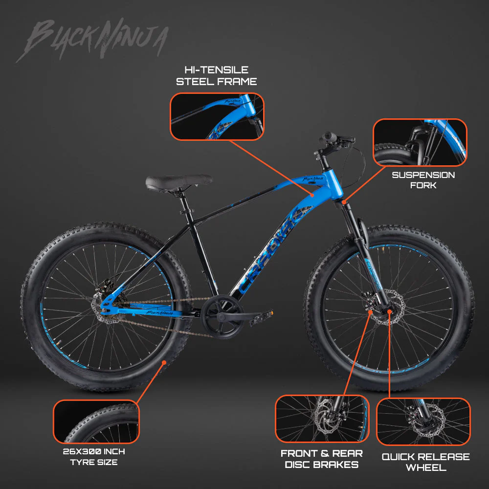 Cradiac Black Ninja Fat Single Speed 26 Inch High Performance Mountain Cycle for Men with Front Suspension & Dual disc Brakes | Ideal for 12+ Years, Unisex, Frame Size - 18.5 Inch - Image 5