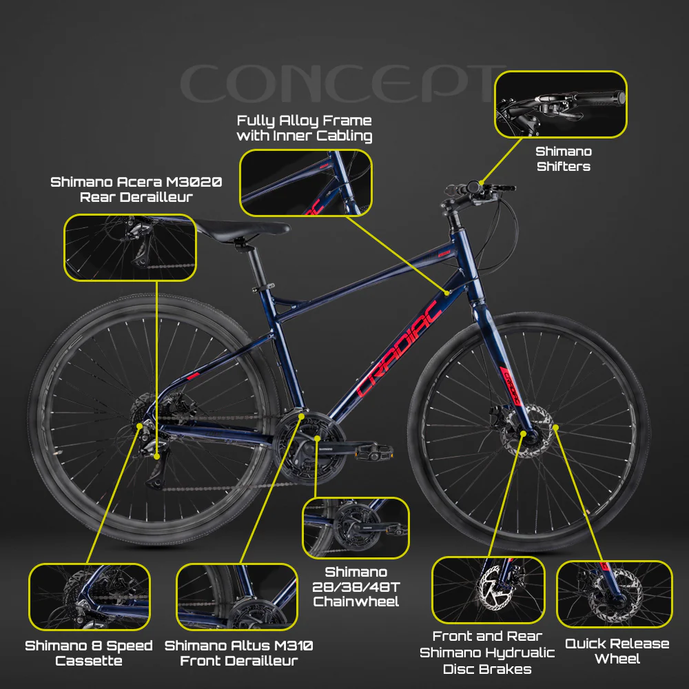 CRADIAC - Concept X | 24 Speed Gear Hybrid Cycle | 700 * 35 C Bike | Rigid Fork | 6061 Alloy Frame | 700 * 35C Nylon Tires | Shimano hydraulic Dual DISC Brakes | Ideal for 15+ Years Men/Boys/Girls - Image 7