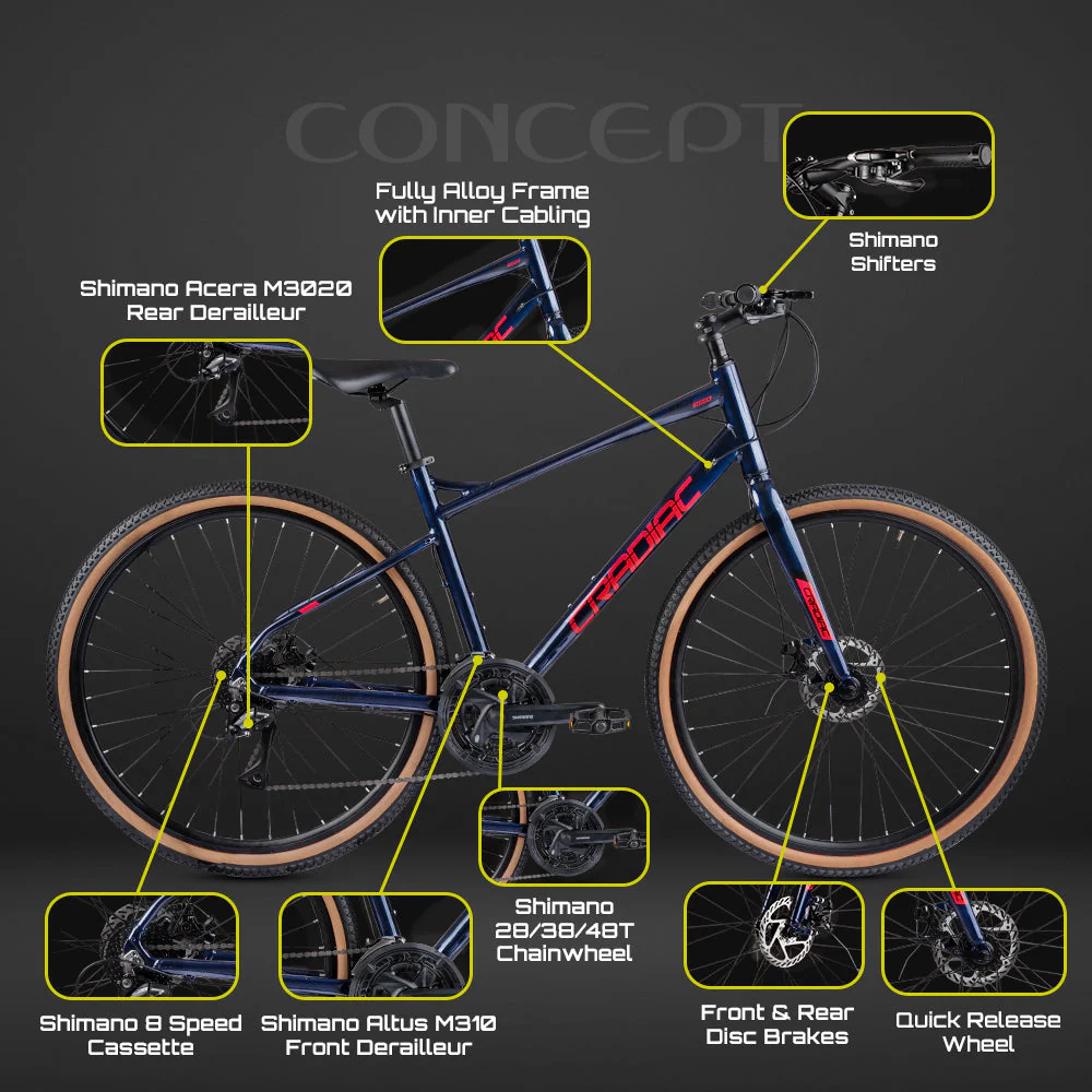 CRADIAC - Concept | 24 Speed Geared Gravel Bike | 700 * 47C Gravel Cycle| Alloy Rigid Fork | 18.5" Inch Frame | Disc Brakes | 6061 Alloy Frame | for 14+ Years Men/Boys/Girls - Image 10