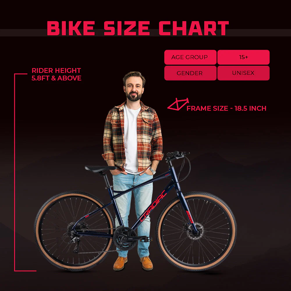 CRADIAC - Concept | 24 Speed Geared Gravel Bike | 700 * 47C Gravel Cycle| Alloy Rigid Fork | 18.5" Inch Frame | Disc Brakes | 6061 Alloy Frame | for 14+ Years Men/Boys/Girls - Image 12