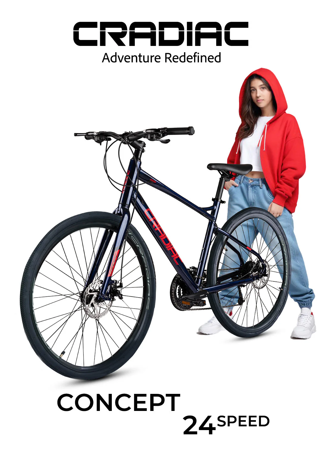 CRADIAC - Concept | 24 Speed Gear Hybrid Cycle | 700 * 35 C Bike | Rigid Fork | 6061 Alloy Frame | 700 * 35C Nylon Tires | Dual DISC Brakes | Ideal for 15+ Years Men/Boys/Girls - Image 3