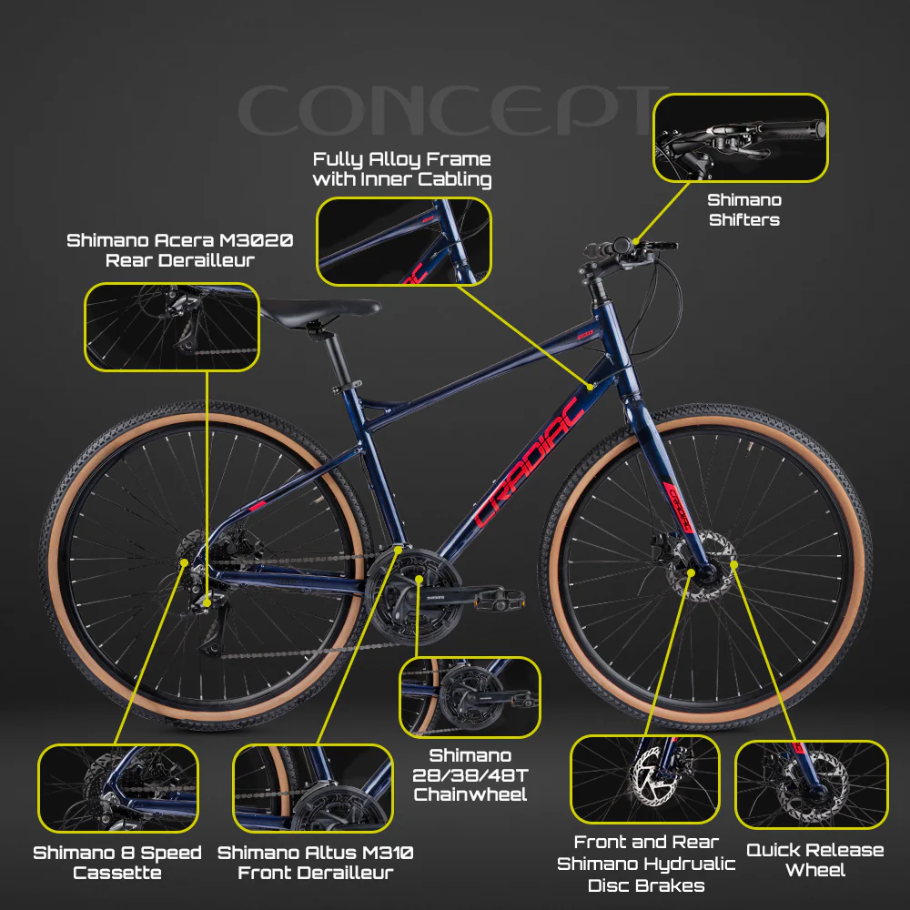 CRADIAC - Concept X | 24 Speed Gear GRAVEL Cycle | 700 * 47 C Bike | Rigid Fork | 6061 Alloy Frame | Nylon Tires | Shimano hydraulic Dual DISC Brakes | Ideal for 15+ Years Men/Boys/Girls - Image 4