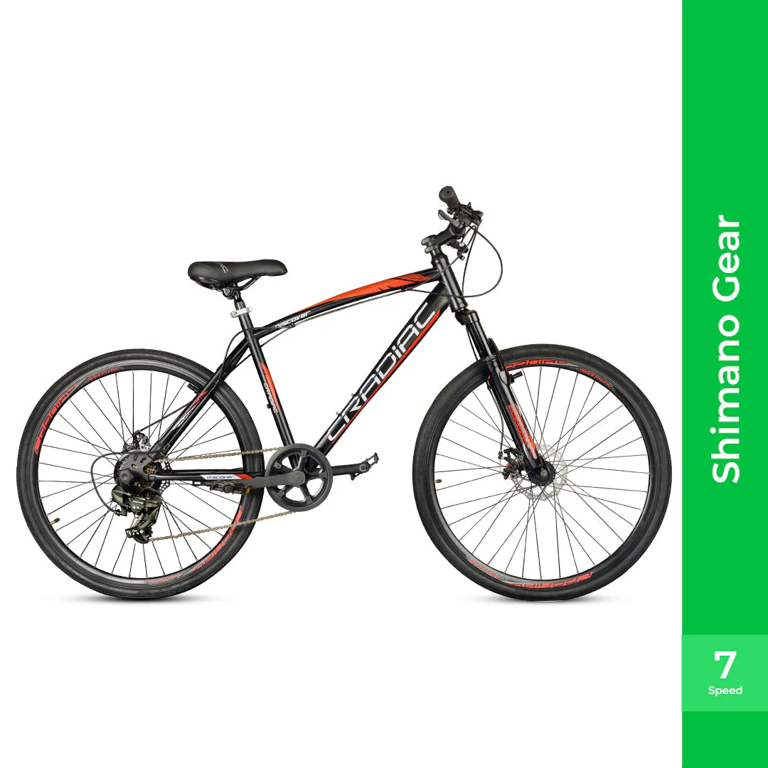 CRADIAC Discover PRO 7 Speed Steel High Performance Gear Hybrid Cycles for Men with Front Suspension & Disc Brakes | Ideal for 15+ Years, Unisex, Frame Size : 18.5 Inch | 700 * 35C Tires - Image 3