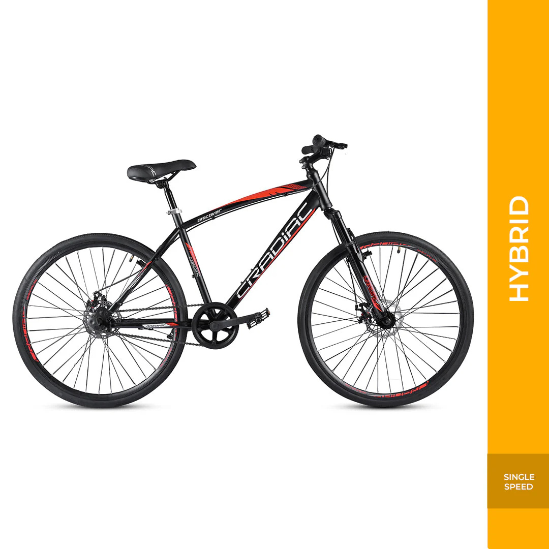 Cradiac Discover PRO Single Speed Steel High Performance Hybrid Cycles for Men with Front Suspension & Disc Brakes | Ideal for 15+ Years, Unisex, Frame Size : 18.5 Inch | 700 * 35C Tires - Image 3
