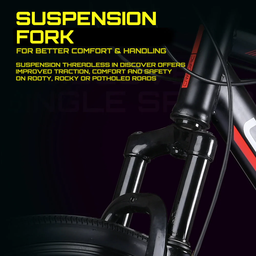 Cradiac Discover PRO Single Speed Steel High Performance Hybrid Cycles for Men with Front Suspension & Disc Brakes | Ideal for 15+ Years, Unisex, Frame Size : 18.5 Inch | 700 * 35C Tires - Image 4