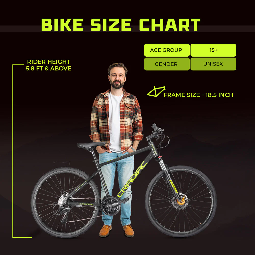 Cradiac Gunner PRO 21 Speed 6061 Alloy Hybrid Cycle 21 Geared Bicycle for Men with Front Lockout Suspension & Disc Brake Hybrid Bike | Ideal for 15+ Years, Unisex, Frame Size : 18.5 Inch, Grey - Image 11