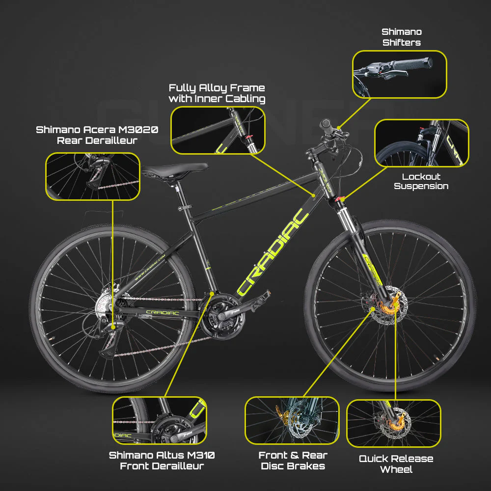 Cradiac Gunner PRO 21 Speed 6061 Alloy Hybrid Cycle 21 Geared Bicycle for Men with Front Lockout Suspension & Disc Brake Hybrid Bike | Ideal for 15+ Years, Unisex, Frame Size : 18.5 Inch, Grey - Image 8