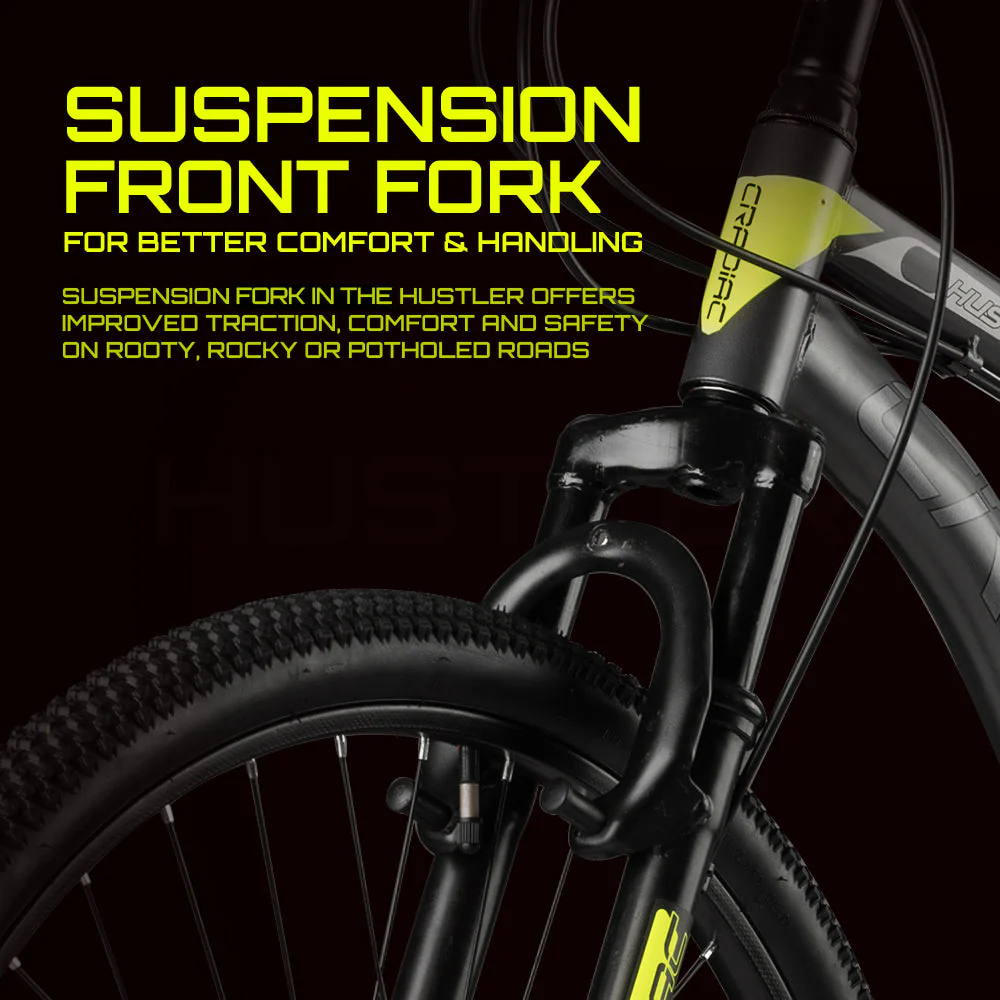CRADIAC Hustler 21 Speed High Performance Mountain Cycle for Men with Front Suspension & Dual disc Brakes, 26 Inch Tire, Steel Frame MTB | Ideal for 12+ Years, Unisex, Frame Size - 18.5 Inch - Image 6