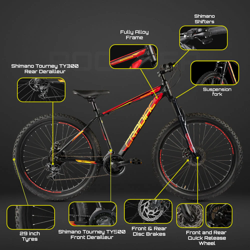 Cradiac Rooster LITE 21 Speed 6061 Alloy MTB Cycle 29 T 21 Speed Gear Bicycle for Men with Front Suspension & Dual Disc Brake Mountain Bike | Ideal for 15+ Years, Unisex, Frame Size : 18 inch, Black - Image 9