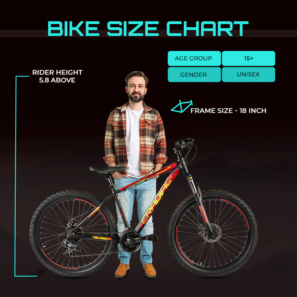 CRADIAC Rooster 21 Speed 6061 Alloy MTB Cycle 29T 21 Speed Gear Bicycle For Men With Front Lockout Suspension & Dual Disc Brake Mountain Bike | Ideal For 15+ Years, Unisex, 18 Inch, Black, Red - Image 10