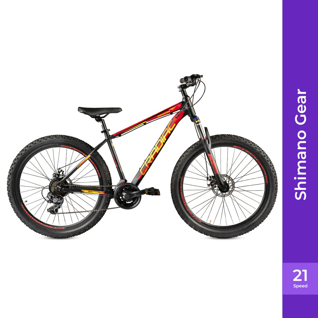 CRADIAC Rooster 21 Speed 6061 Alloy MTB Cycle 29T 21 Speed Gear Bicycle For Men With Front Lockout Suspension & Dual Disc Brake Mountain Bike | Ideal For 15+ Years, Unisex, 18 Inch, Black, Red - Image 3
