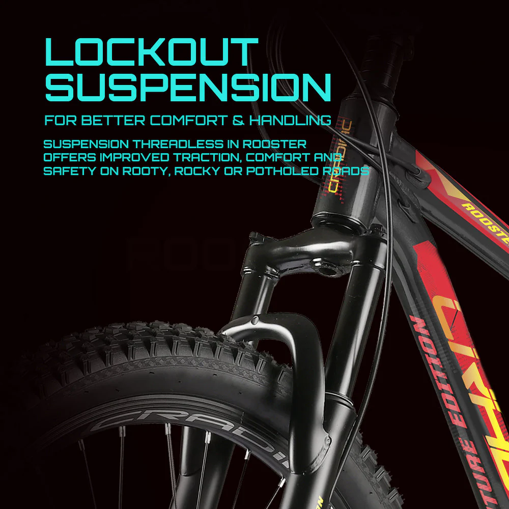 CRADIAC Rooster 21 Speed 6061 Alloy MTB Cycle 29T 21 Speed Gear Bicycle For Men With Front Lockout Suspension & Dual Disc Brake Mountain Bike | Ideal For 15+ Years, Unisex, 18 Inch, Black, Red - Image 4