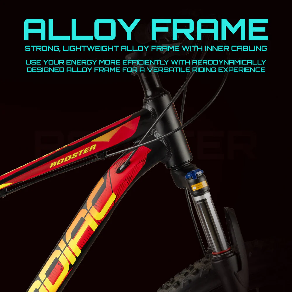 CRADIAC Rooster 21 Speed 6061 Alloy MTB Cycle 29T 21 Speed Gear Bicycle For Men With Front Lockout Suspension & Dual Disc Brake Mountain Bike | Ideal For 15+ Years, Unisex, 18 Inch, Black, Red - Image 6