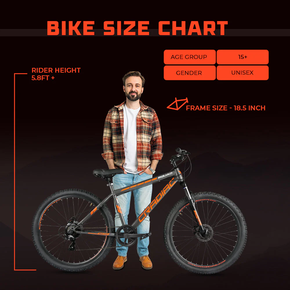 CRADIAC Squad 7 Speed High Performance Steel Mountain Cycles for Men with Front Suspension & Dual Disc Brake 7 Geared MTB Bike 29 T | Ideal for 15+ Years, Unisex, Frame Size : 18.5 inch - Image 10
