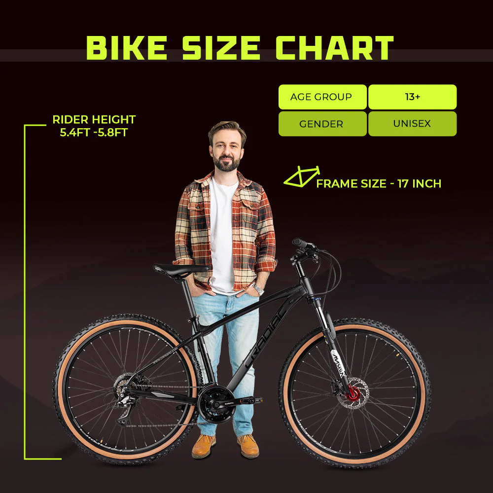 CRADIAC - Wolf 21 Gear MTB Cycle | 29" Inch Mountain Bicycle | Zoom Lockout Suspension | 6061 Light Weight Alloy Frame | Dual Disc Brakes | Ideal for 14+ Years Men/Boys | Carbon Black - Image 13