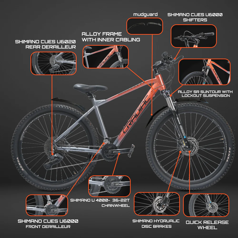CRADIAC - XC 3000 | 2x11 Speed Gear Cycle | 27.5" Inch Mountain Bike | Hydraulic Disc Brakes | SR SUNTOUR Lockout Suspension | High Performance Alloy Frame | for 14+ Boys/Girls/Men - Image 3
