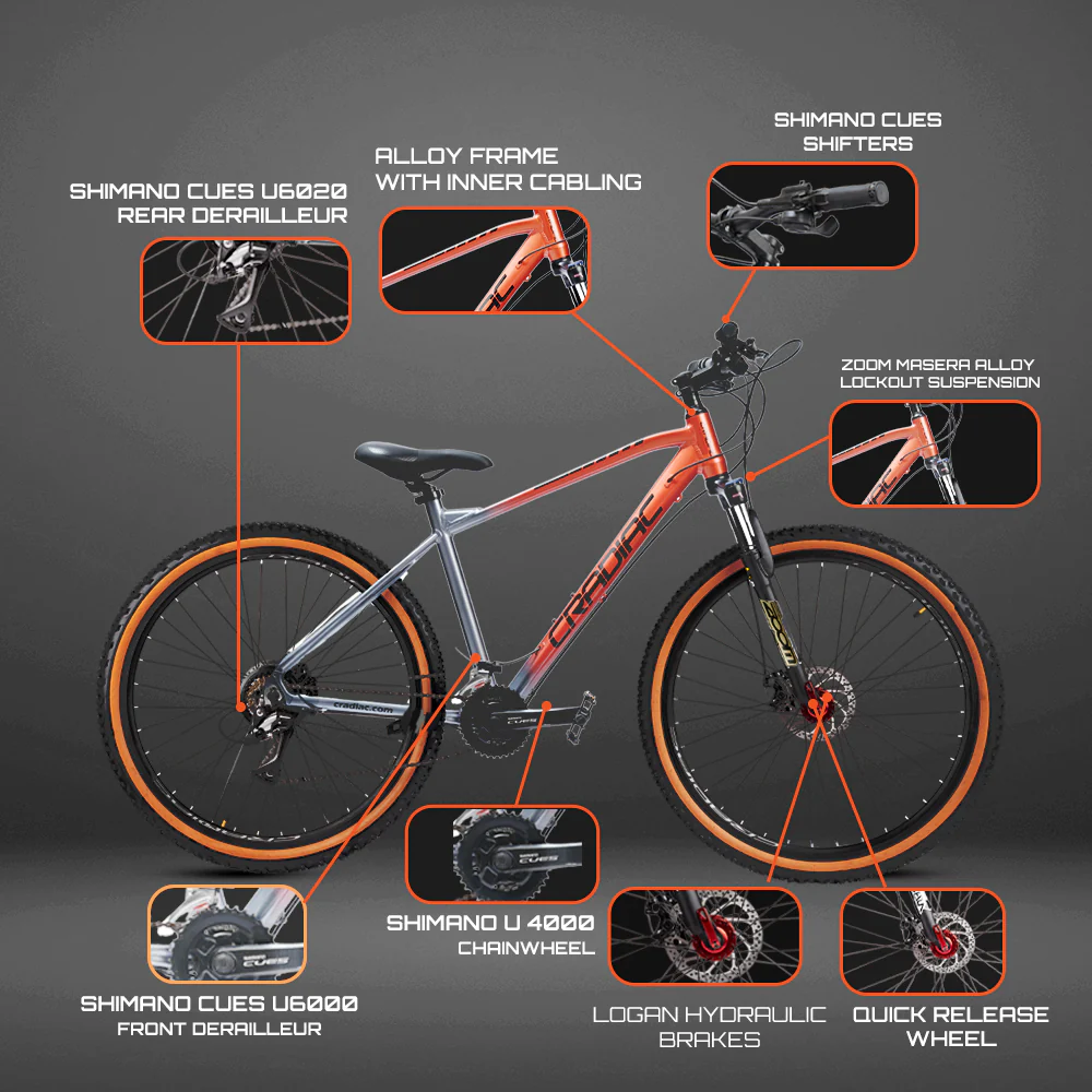 CRADIAC - XC 3000 LITE | 2x11 Speed Gear Cycle | 27.5" Inch Mountain Bike | Hydraulic Disc Brakes | Zoom Lockout Suspension | High Performance Alloy Frame | for 14+ Boys/Girls/Men - Image 8