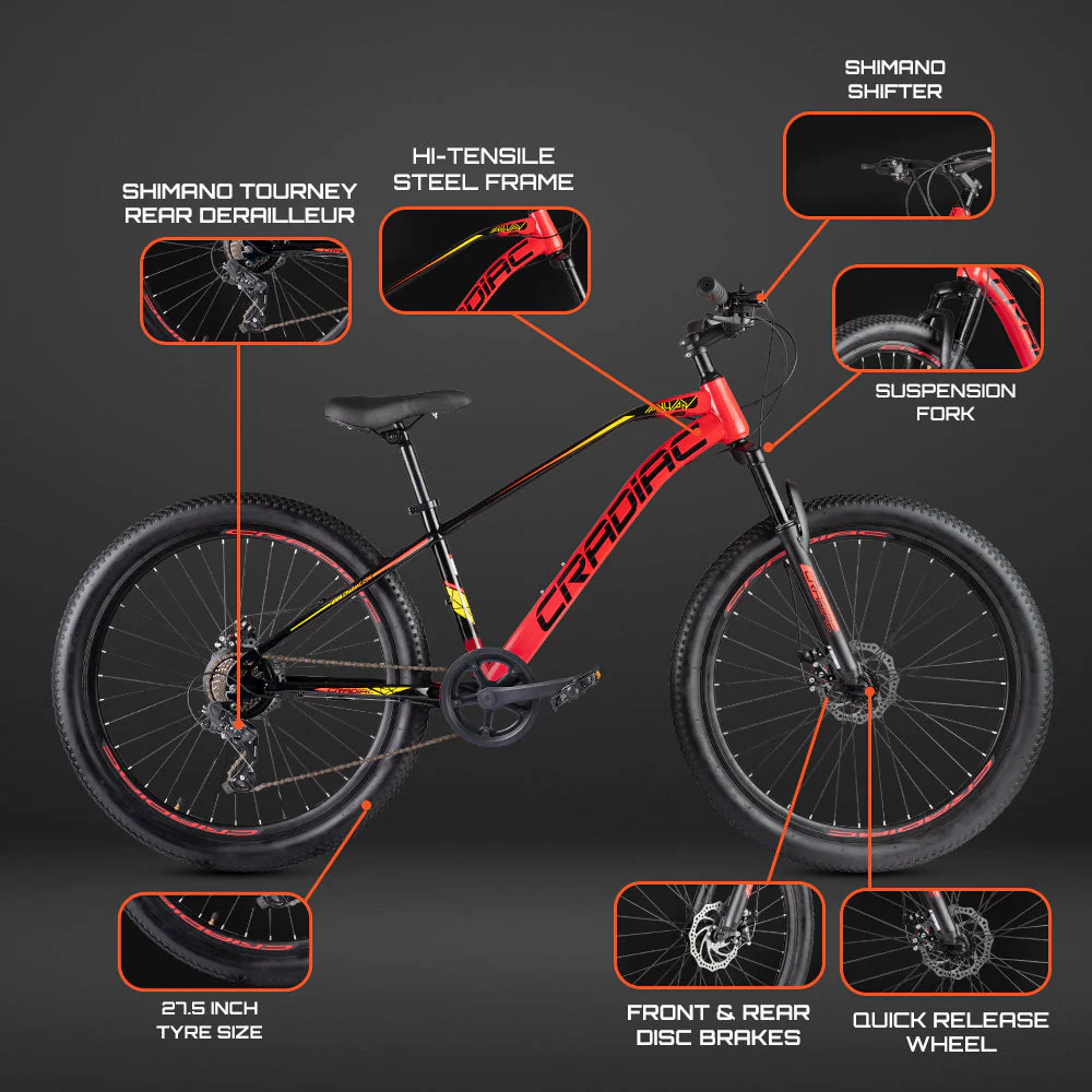 Cradiac XC 90 7 Speed High Performance Steel Mountain Cycles for Men with Front Suspension & Dual Disc Brake| 27.5 T 7 Geared MTB Bike | Ideal for 14+ Years, Unisex, Frame Size : 18.5 inch - Image 4