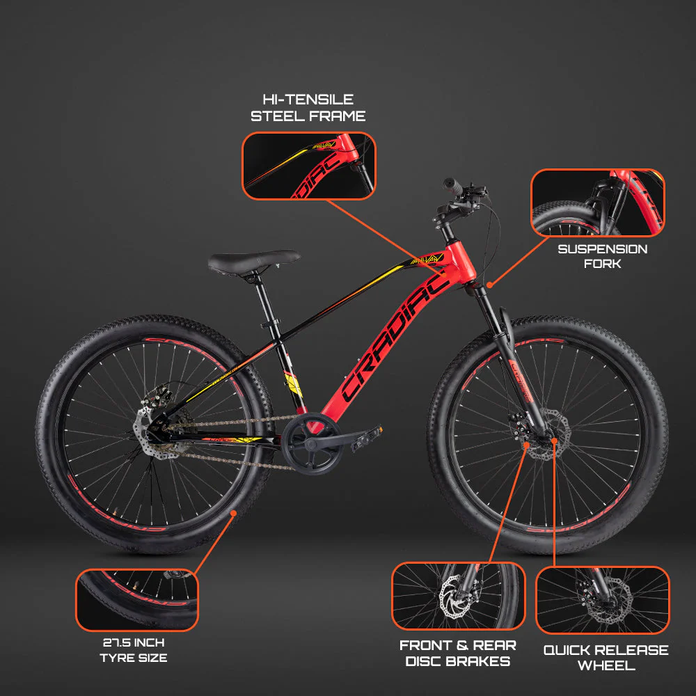 Cradiac XC 90 Single Speed High Performance Steel Mountain Cycles for Men with Front Suspension & Dual Disc Brake MTB Bike 27.5 T | Ideal for 14+ Years, Unisex, Frame Size : 18.5 inch - Image 4