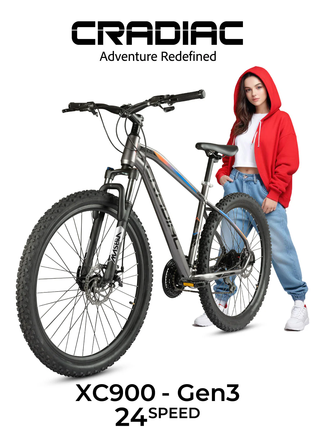 Cradiac XC 900 GEN 3-24 Speed 6061 Alloy Cycle 27.5 T 24 Geared Bicycle for Men with Zoom Lockout Suspension & Dual Disc Brake Mountain Bike | for 14+ Years, Unisex, Frame Size : 18 Inch, Grey - Image 3