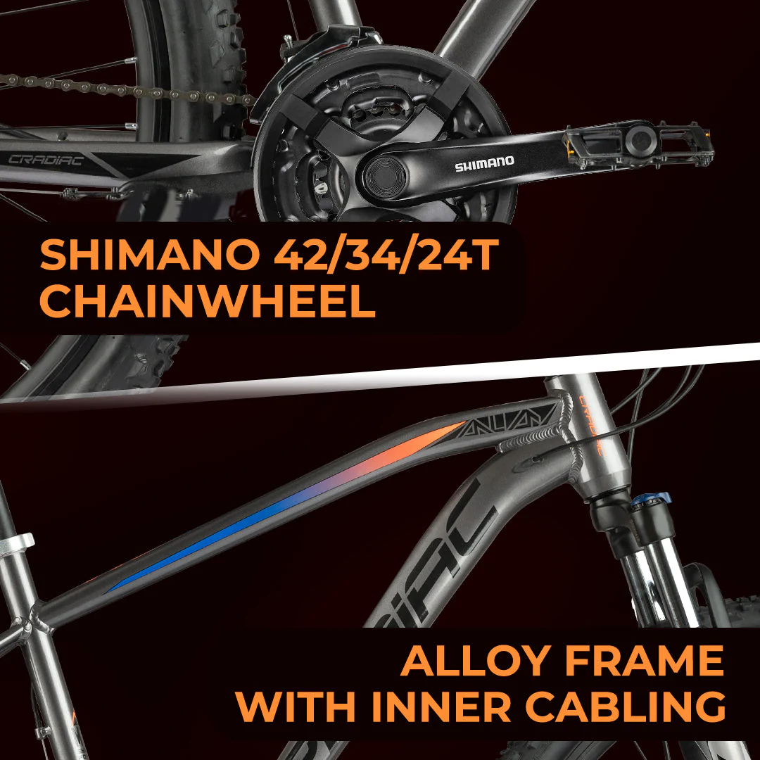 Cradiac XC 900 GEN 3-24 Speed 6061 Alloy Cycle 27.5 T 24 Geared Bicycle for Men with Zoom Lockout Suspension & Dual Disc Brake Mountain Bike | for 14+ Years, Unisex, Frame Size : 18 Inch, Grey - Image 4